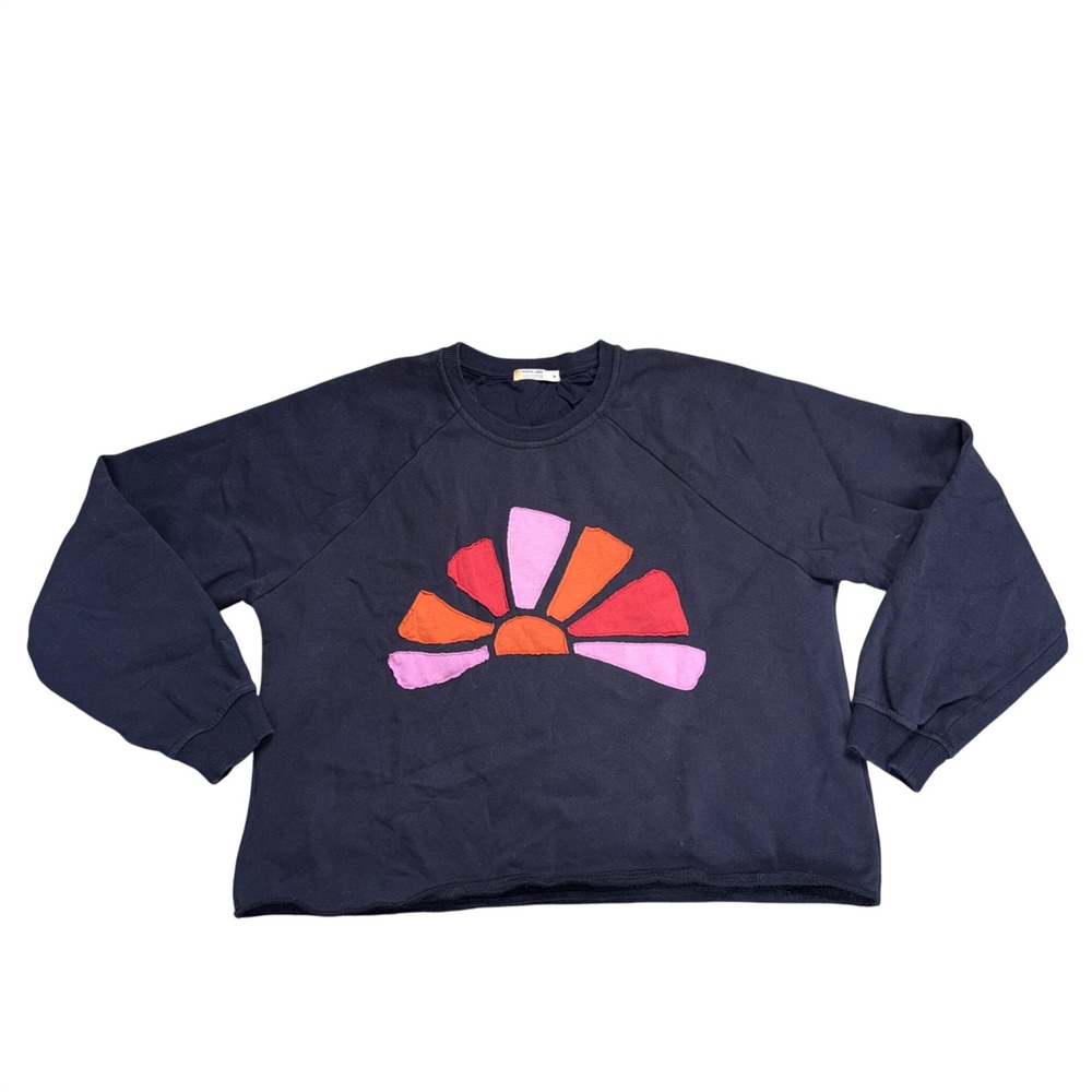Marine Layer Archive Sweatshirt Womens M Navy Blue Excellent Sunburst Raw Hem